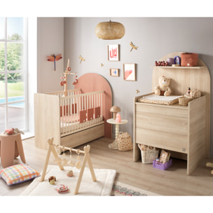 Pack chambre bébé évolutif – lit bébé 120x60 transformable en 90x190 + commode à langer évolutive en bureau