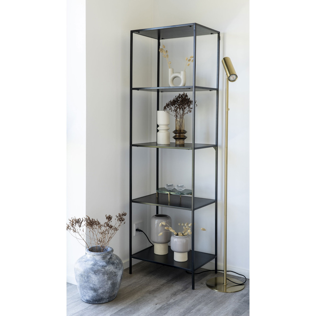 Libreria Vita a 5 ripiani in nero con struttura in acciaio, 51×36×170 cm