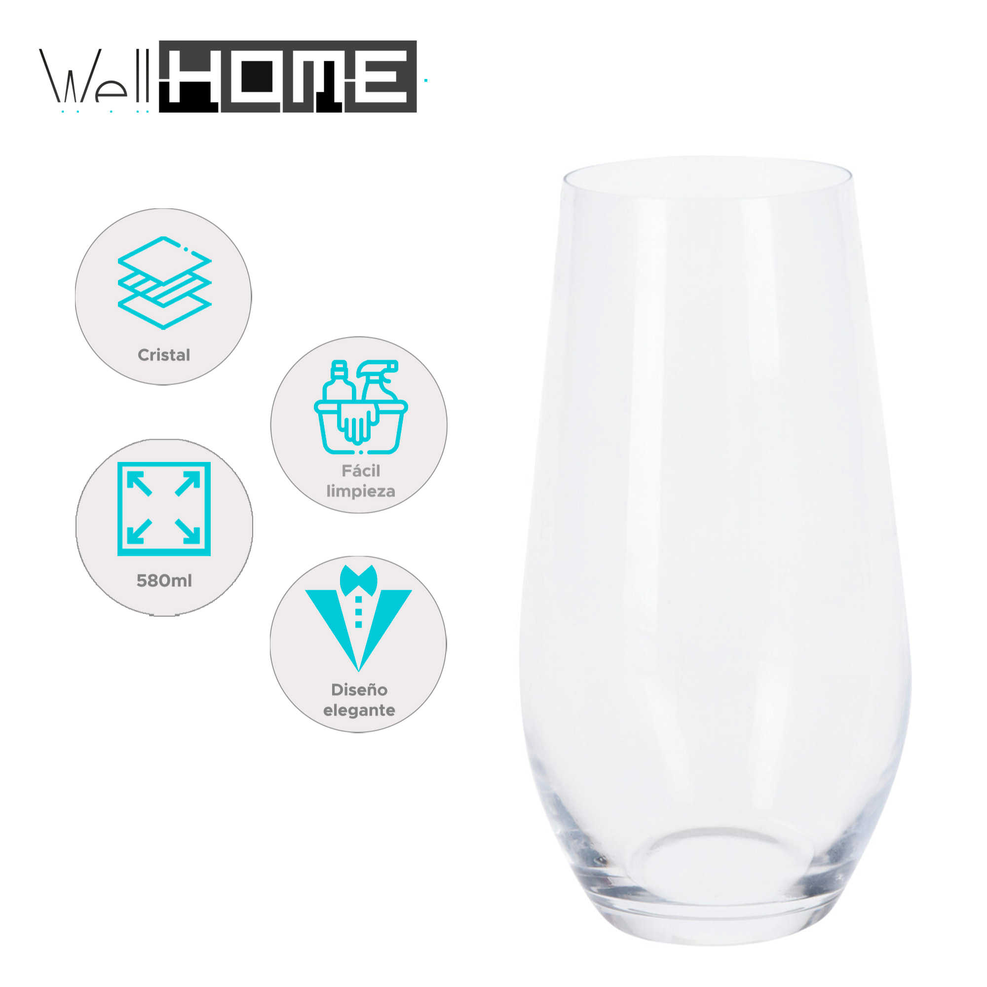 Juego de 4 vasos de cristal transparente de 580ml