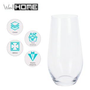 Juego de 4 vasos de cristal transparente de 580ml