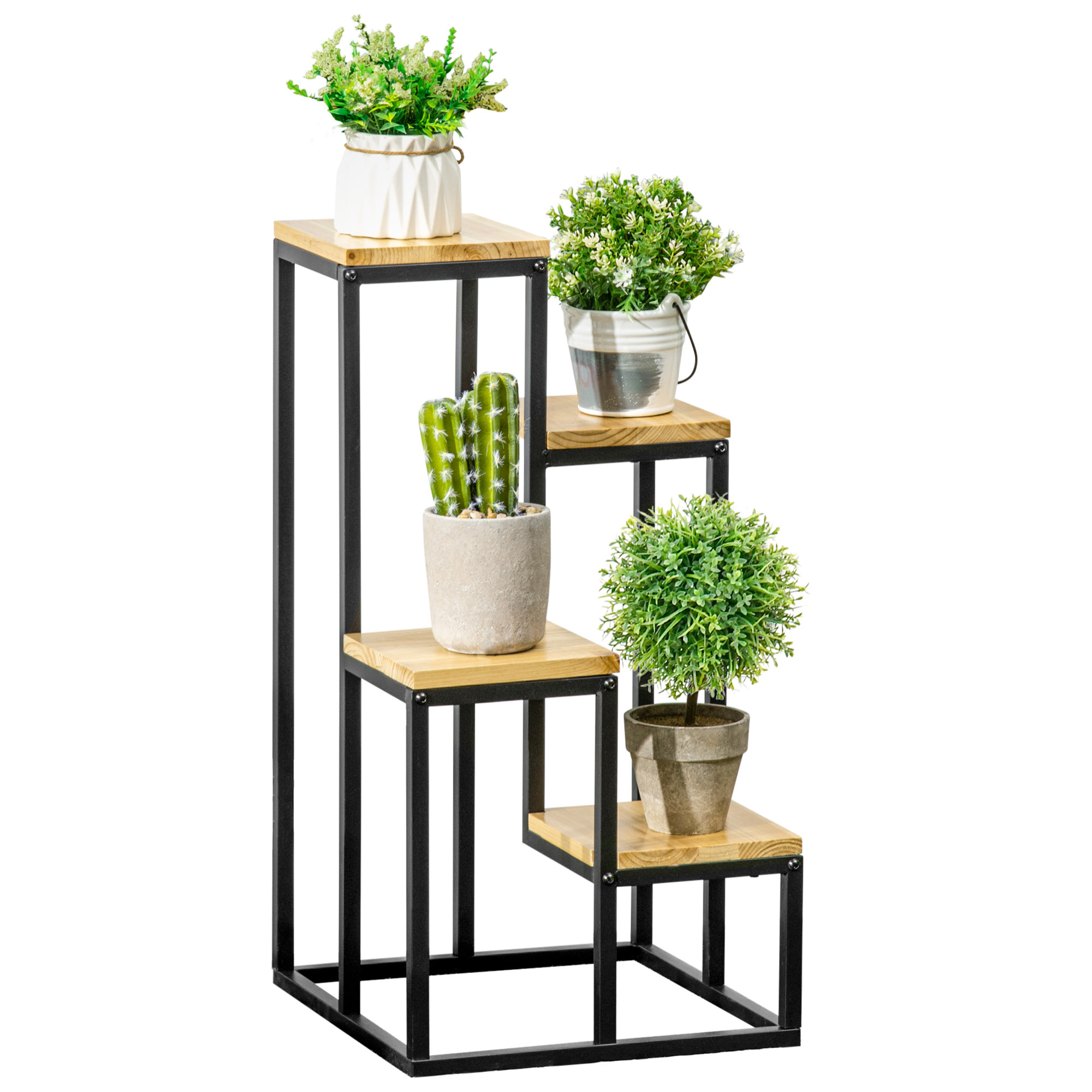 Porte-plantes style industriel 4 étagères - dim. 34L x 34l x 66H cm - métal sapin verni