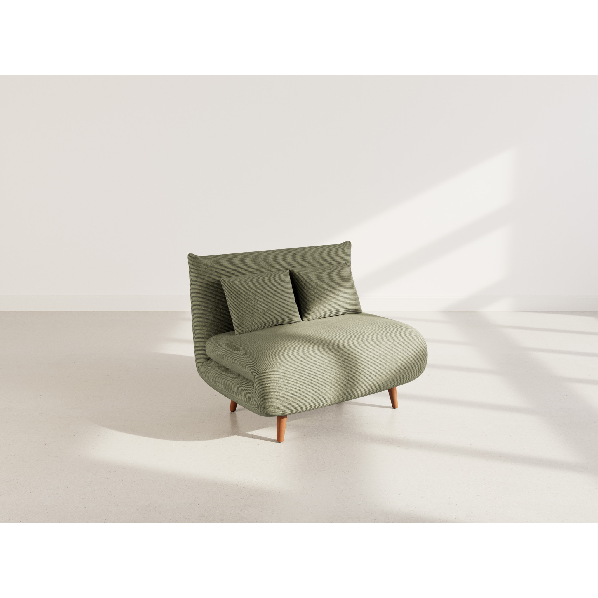 Lumi - Banquette convertible clic-clac 1 place en velours côtelé - Vert