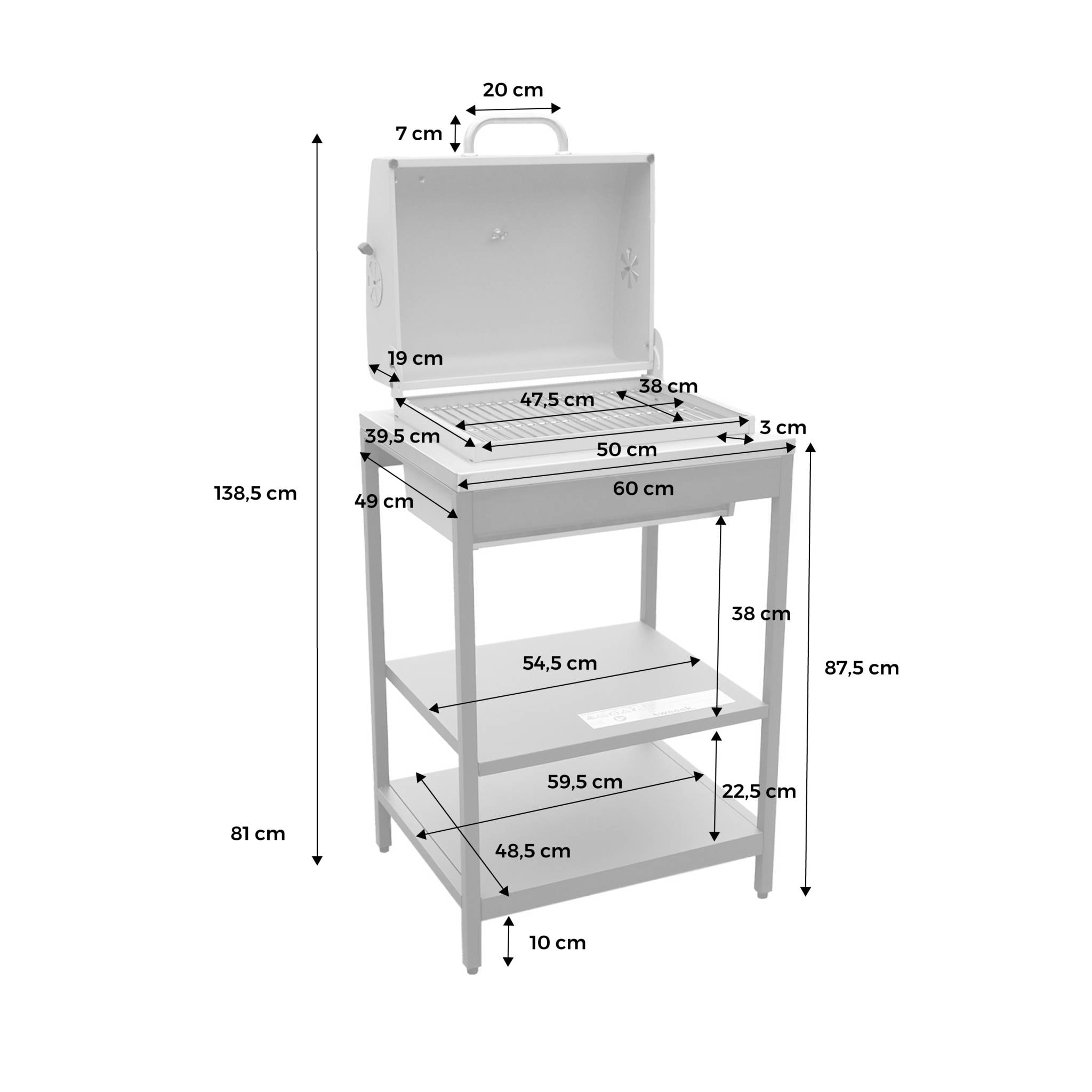 Barbecue grill charbon de bois beige Naxos grille chromée 2 étagères
