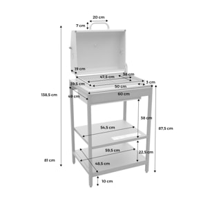 Barbecue grill charbon de bois beige Naxos grille chromée 2 étagères