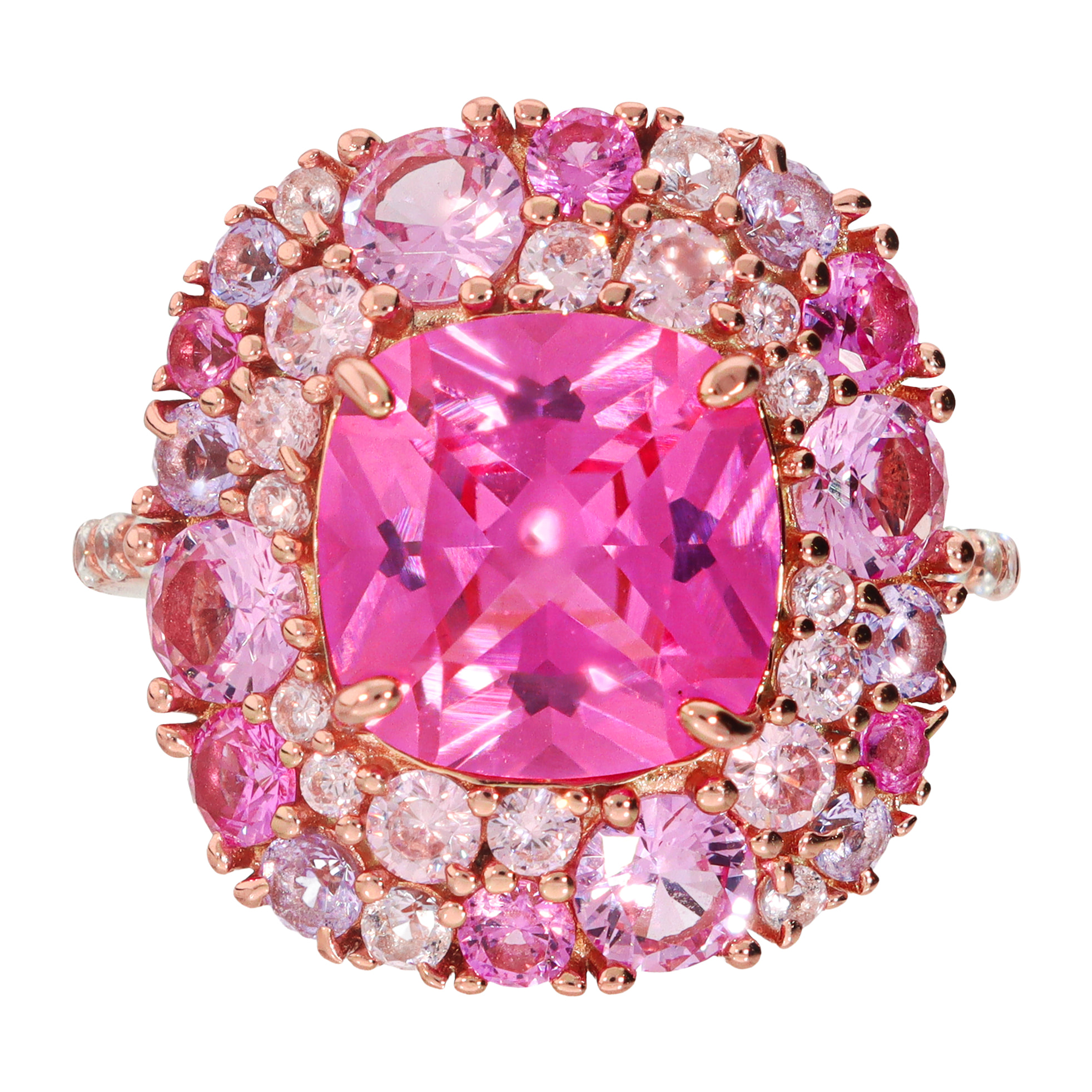 Anello Cocktail in Argento 925 con Pavé Misto di Cubic Zirconia Rosa Effetto Degradé