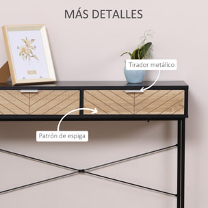 Mesa de Consola Estrecha Consola de Recibidor Mesa de Sofá con 2 Cajones Diseño de Líneas Talladas Estilo Moderna para Pasillo Entrada Salón Dormitorio Negro y Roble