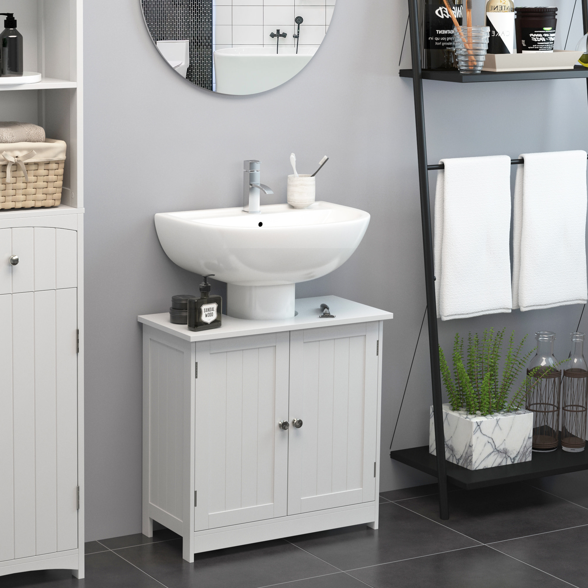 Mueble Armario para Debajo del Lavabo con 2 Puertas para Cuarto de Baño o WC