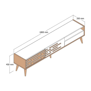 Mobile porta TV Dbrunozz, Credenza da soggiorno, Armadio basso per TV, Base parete attrezzata, 180x45h35 cm, Bianco e Noce