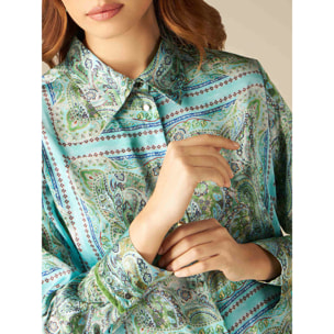 Oltre - Camisa de raso estampado - Green Water