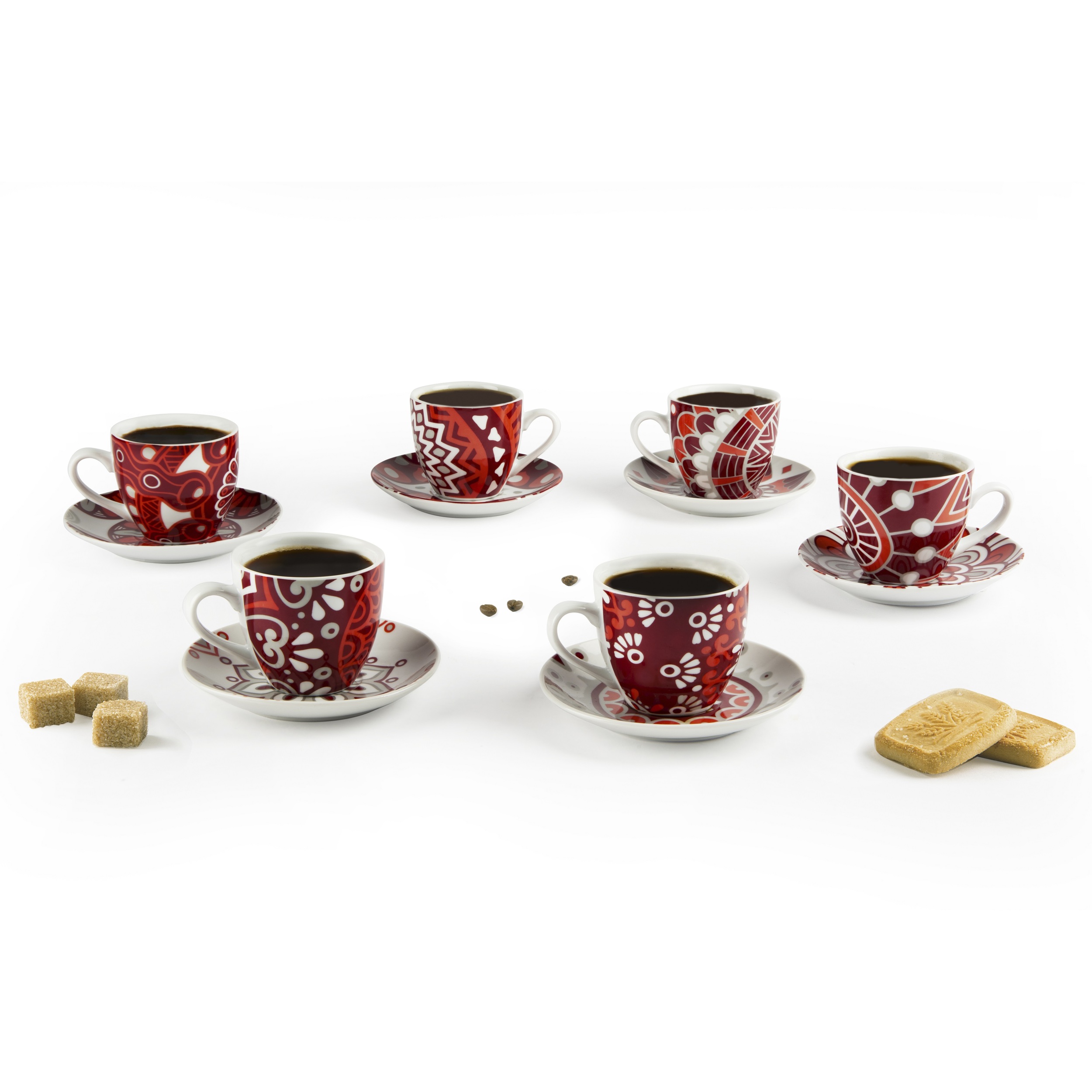 Set 6 tazze caffè Excelsa Mandala red, porcellana multicolore