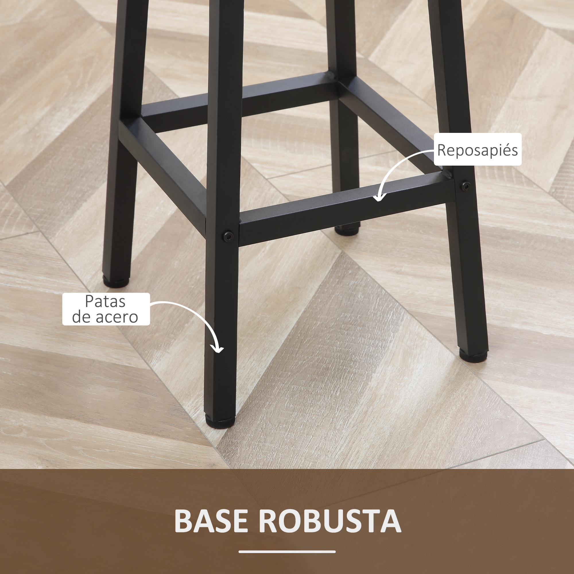 Juego de 2 Taburetes Altos de Cocina Taburetes de Bar con Patas de Acero y Reposapiés para Salón Comedor Bar Carga 75 kg 32,5x32,5x65 cm Marrón Rústico y Negro