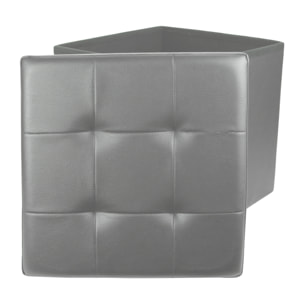 Coffre Pouf Pliable Pu Gris