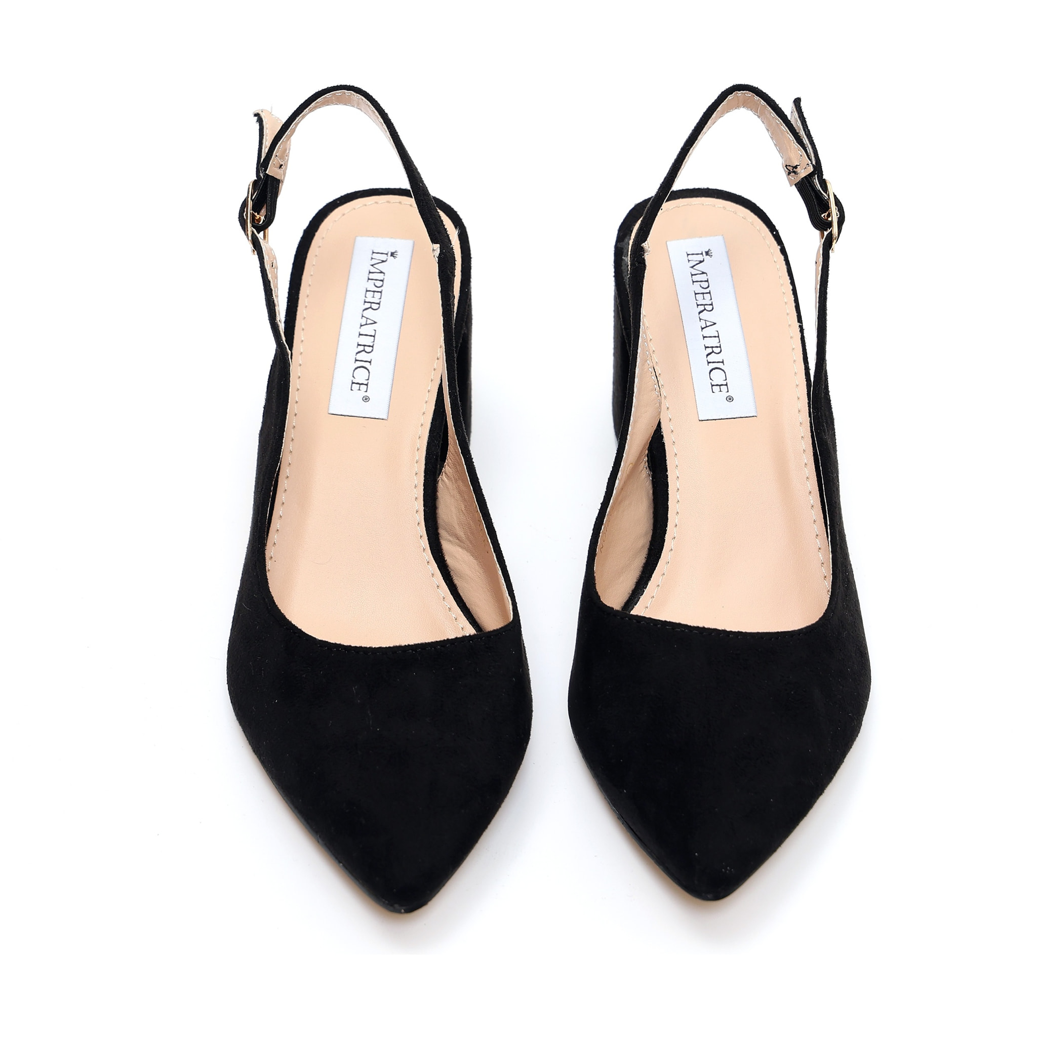 Dècolletè slingback in simil camoscio con tacco comodo quadrato