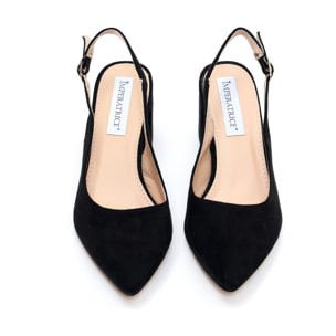 Dècolletè slingback in simil camoscio con tacco comodo quadrato