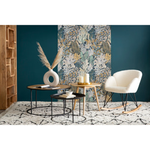 Rocking chair en tissu effet peau de mouton blanc, métal noir et bois clair RHAPSODY