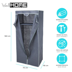 Well home armario de lona en color gris oscuro de 75x46x160 cm ideal para la organización