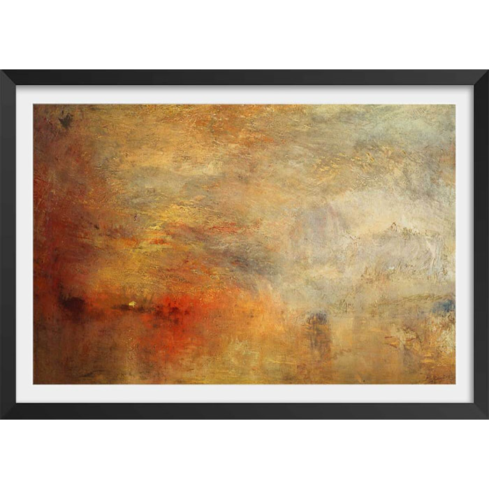 Poster Soleil couchant sur un lac - Joseph Mallord William Turner Affiche + cadre en bois - Noir