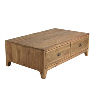 ANDRIAN - Table basse rectangulaire 140x85cm 4 tiroirs bois Pin recyclé