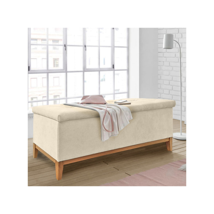 Banc de lit avec coffre de rangement en tissu écru - LAUSANNE