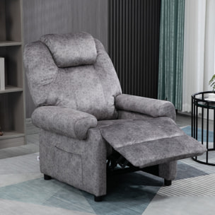 Sillón Relax Reclinable Manual, Sillón Relax de Terciopelo con Reposabrazos, Reposapiés, Acolchado Grueso, Butaca Reclinable hasta 135º para Salón, Dormitorio, Oficina, Gris