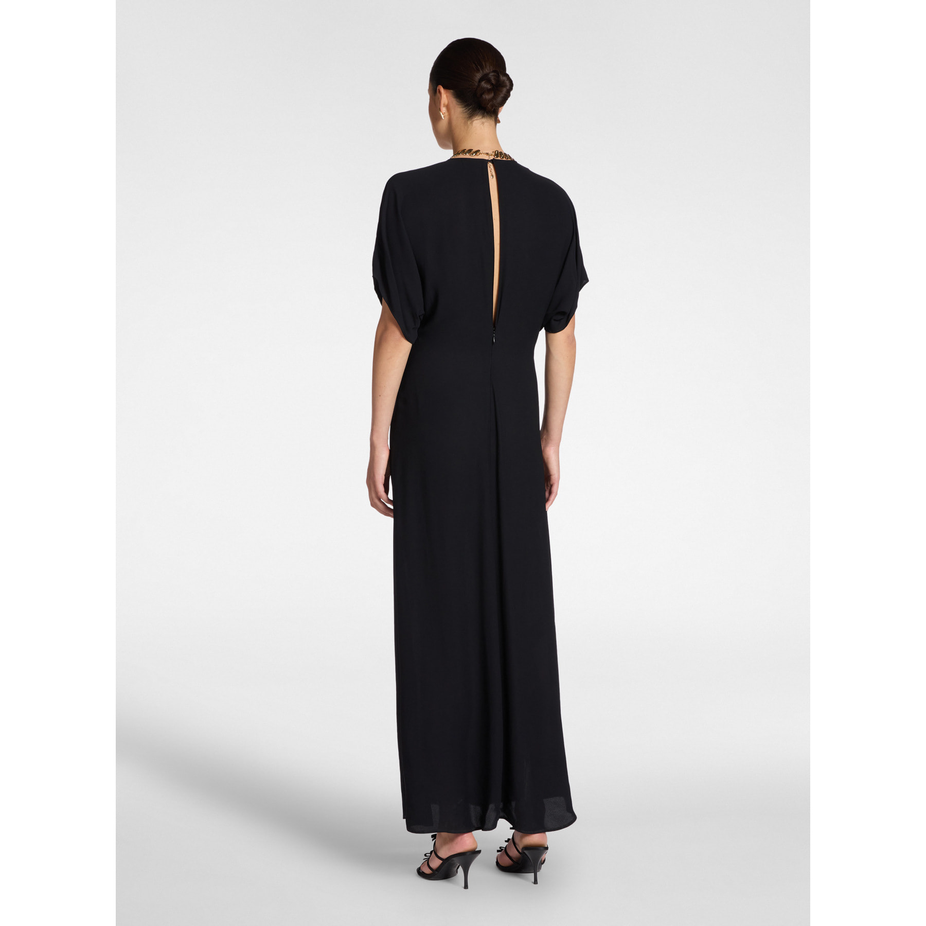Elena Mirò - Vestido largo en crepé de China con drapeado - Negro