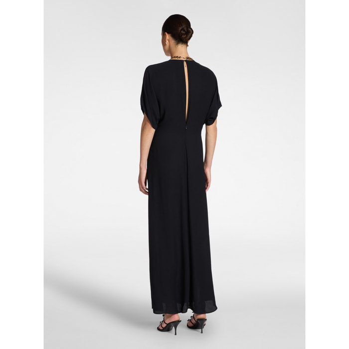 Elena Mirò - Vestido largo en crepé de China con drapeado - Negro