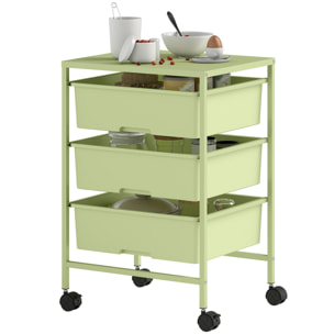 Carrito de Almacenamiento de 4 Niveles, Carrito de Cocina con Ruedas, 3 Cestas, Tablero y Marco de Acero, para Salón, Baño, Oficina, 40,8x33,5x60,5 cm, Verde