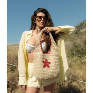 Bolso de hombro rafia beige con estrella