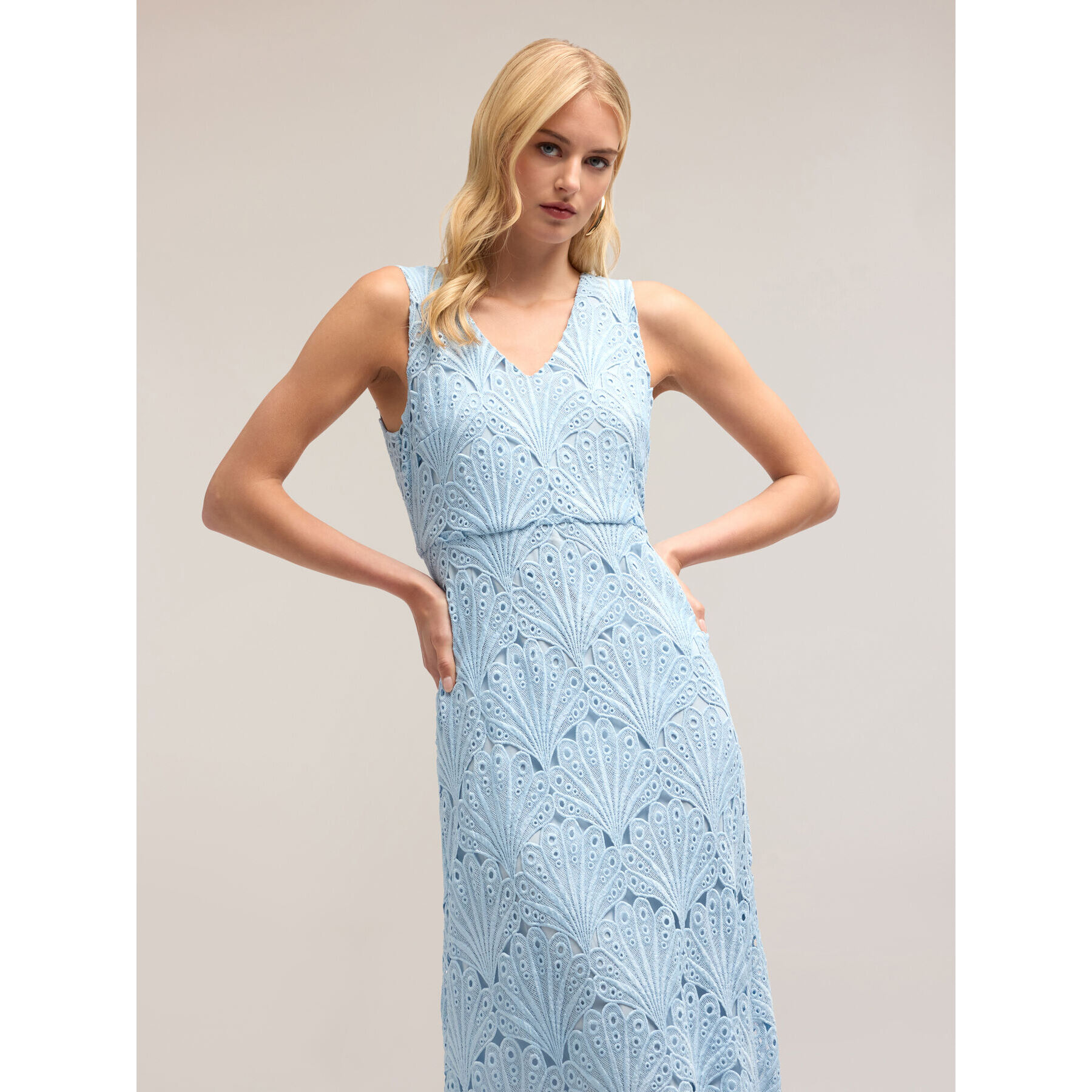 Motivi - Vestido midi de encaje macramé - Light - blue
