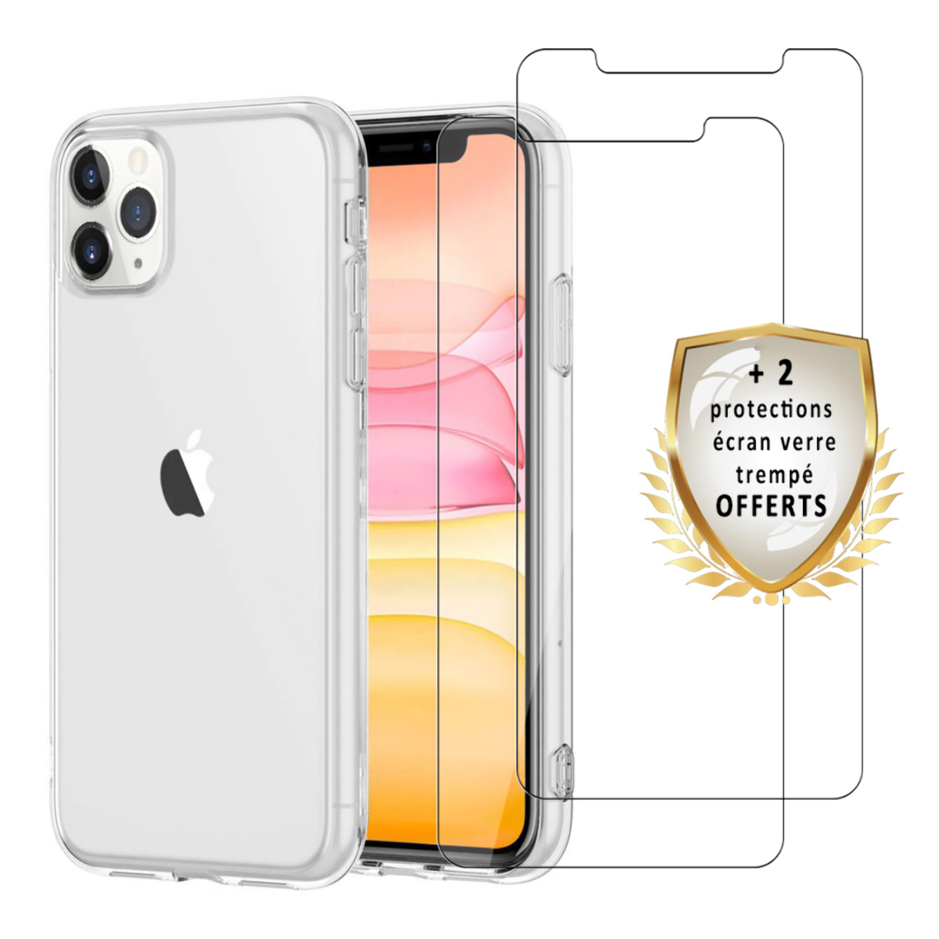 Coque iPhone 11 Pro Silicone + 2 Vitres en verres trempé Protection écran