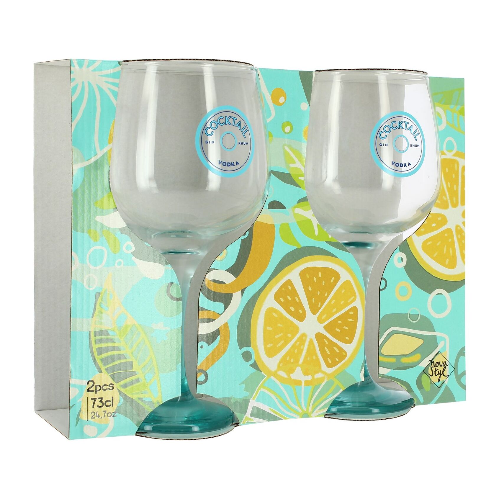 Lot de 2 verres à pied cocktail 73cl en verre transparent pied bleu