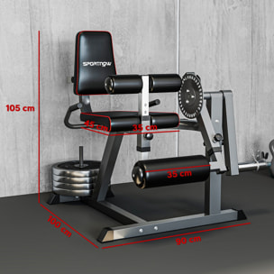 Máquina de Extensión y Curl de Piernas, Máquina de Estiramiento de Piernas Ajustable con Carga de Placas, para Entrenamiento de Cadera, Muslos y Pantorrillas, en Casa Gimnasio