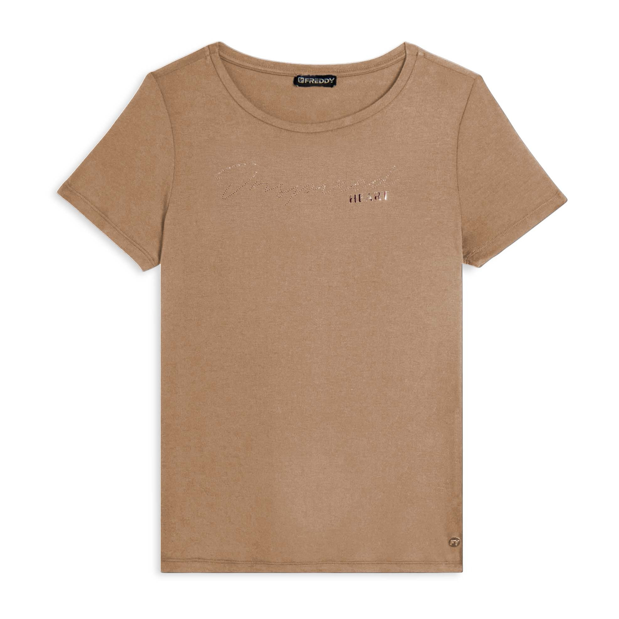 T-shirt donna con grafica in strass e logo sul fondo