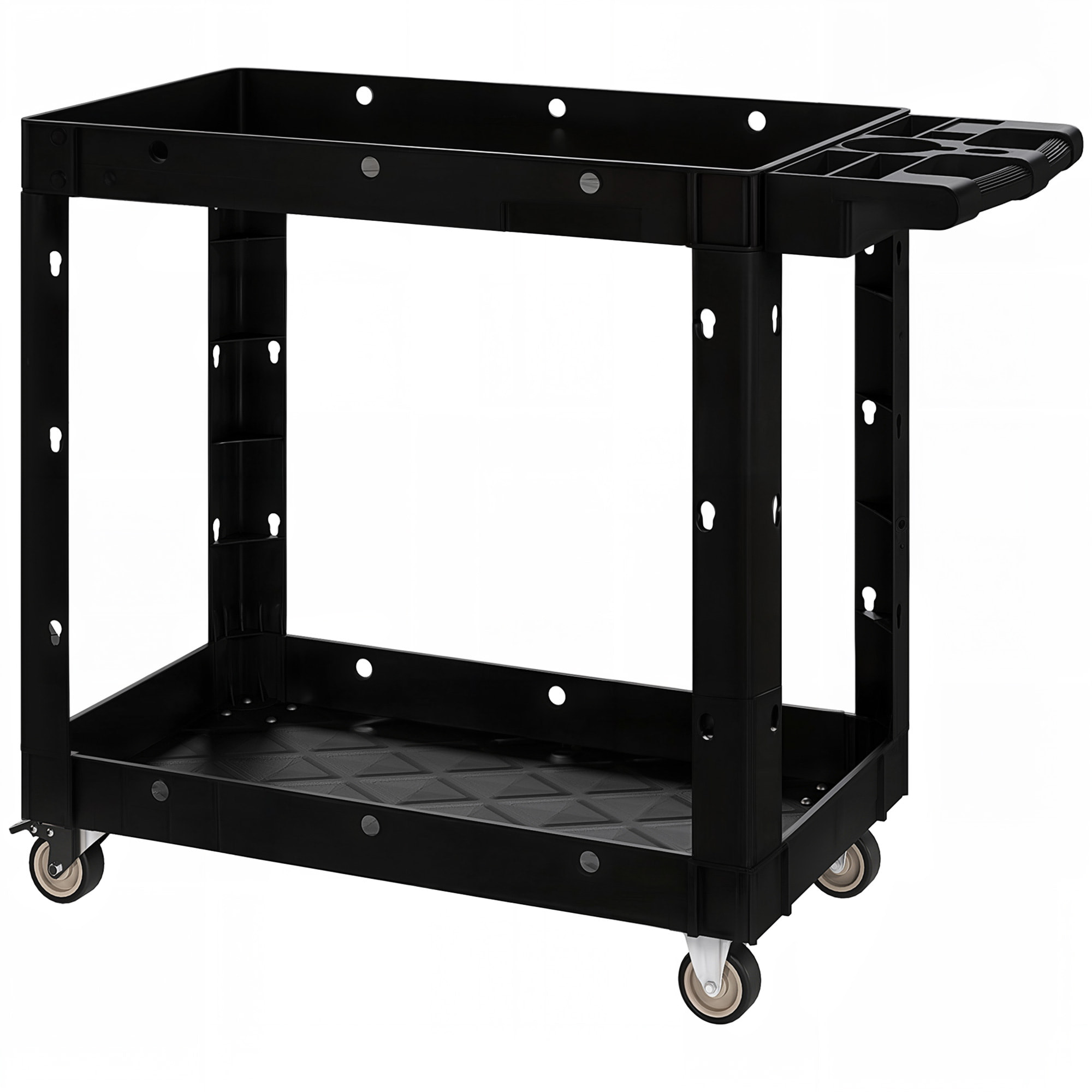 Servante chariot à outils 2 niveaux plateaux séparateurs poignée max. 227 Kg plastique noir