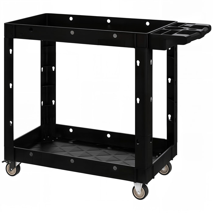 Servante chariot à outils 2 niveaux plateaux séparateurs poignée max. 227 Kg plastique noir
