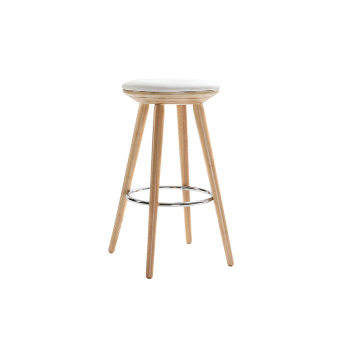 Tabouret de bar scandinave blanc et bois clair 65 cm NORDECO