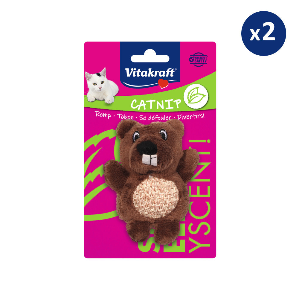 2 Peluches pour Chat avec herbe à chat et cordage - Souris ou Castor (aléatoire) - Vitakraft