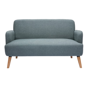 Canapé scandinave 2 places en tissu vert de gris et bois clair ISKO