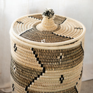 Panier à linge motifs ethniques en fibres naturelles - Blanc