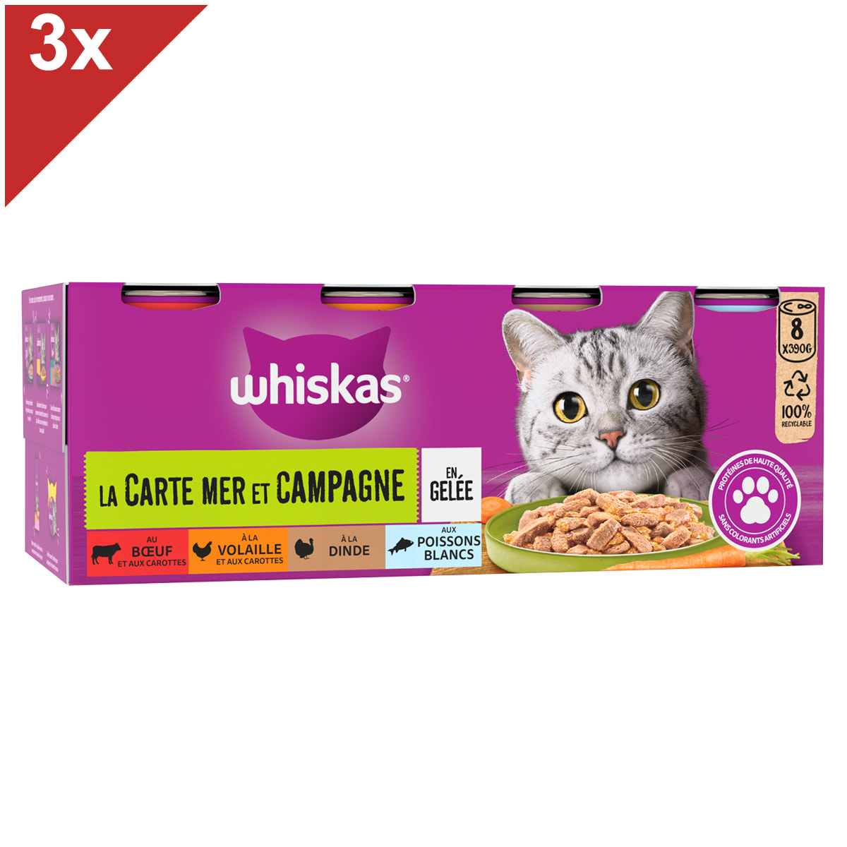 WHISKAS 24 Boîtes en gelée 4 variétés pâtée pour chat 390g (3x8)