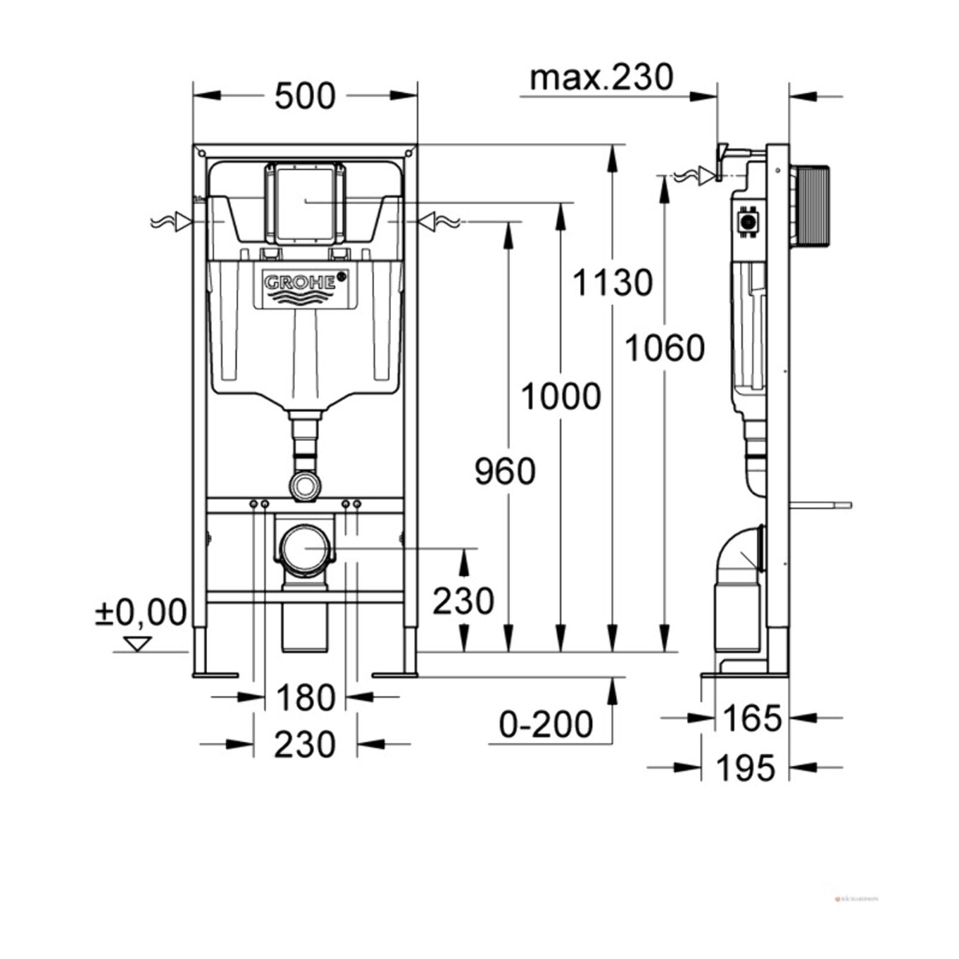 Pack wc suspendu sans bride Subway 2.0 + abattant + plaque chromée + bâti Grohe
