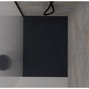 Receveur 120x80x3cm Extra-plat en Polybéton Noir Mat Effet Pierre - Redécoupable - LIANA