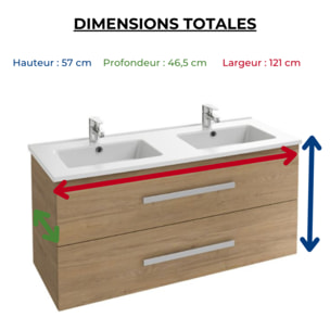 Meuble double vasque 120 cm Ola up + colonne de salle de bain chêne