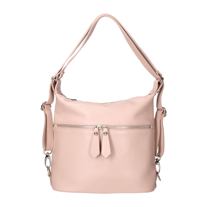 Borsa a spalla convertibile in zaino Bianca da donna In Vera pelle Made in Italy 30x26x9 cm