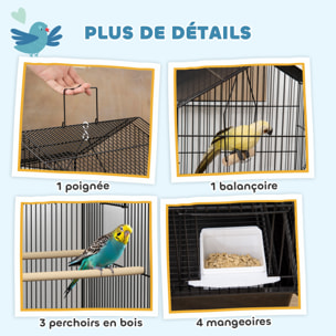 Cage à oiseaux design maison mangeoires perchoirs balançoire grande porte 8 trappes plateau déjection