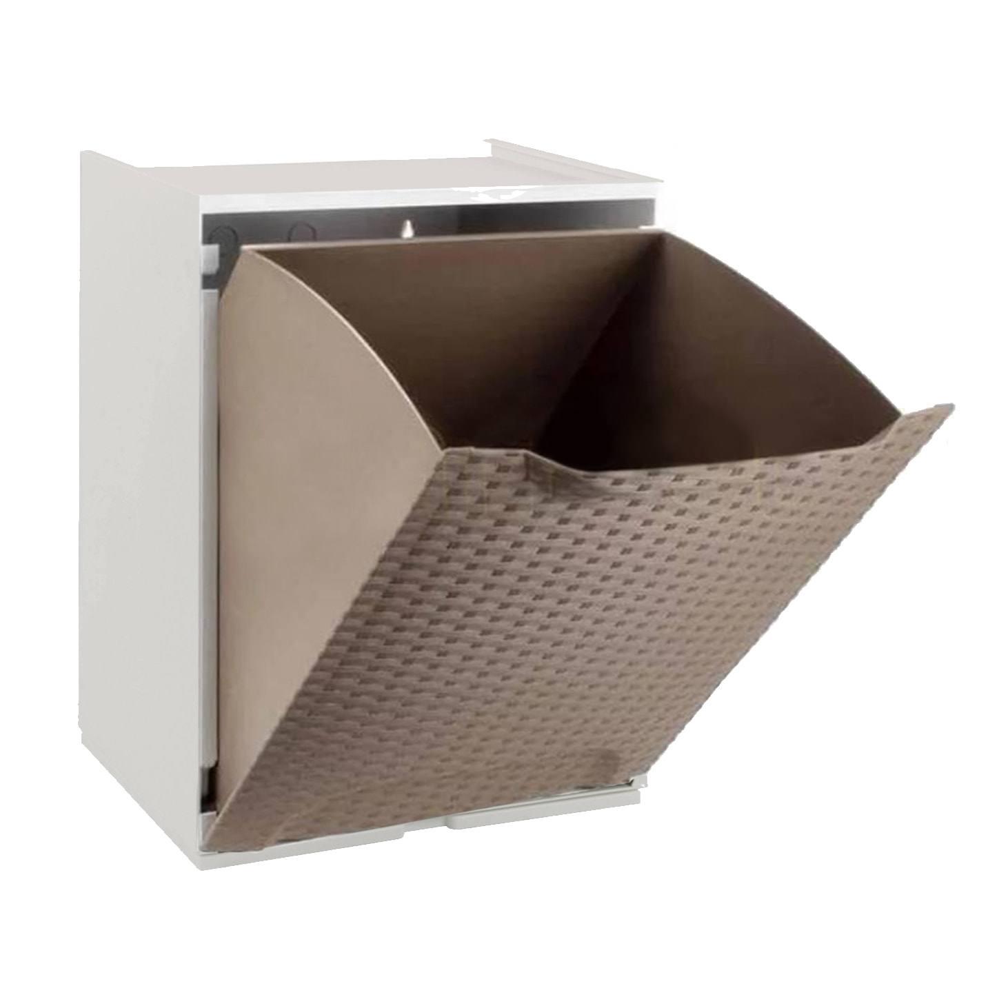 Cassetto portatutto in polipropilene effetto rattan, Box contenitore componibile multiuso, 100% Made in Italy, cm 34x29h47, colore Tortora