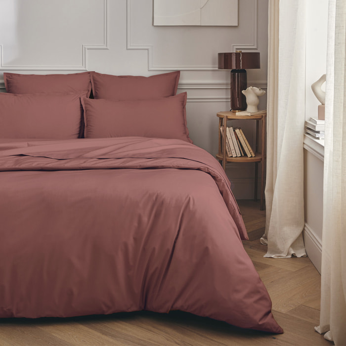 Parure de lit Housse de couette + Taies rectangles en percale de coton, PREMIÈRE, Bois de rose