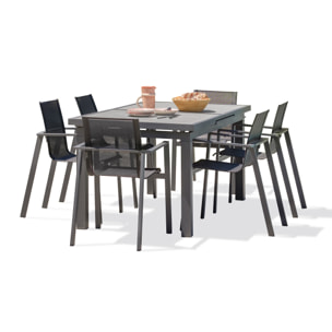 VENISE - Ensemble repas de jardin 6 places en aluminium gris anthracite