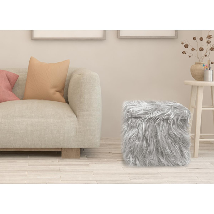 Pouf Poggiapiedi Contenitore Quadrato Ecopelliccia Yeti Grigio