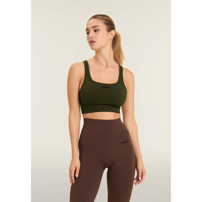 Top sportivo seamless supporto medio con inserti a costine